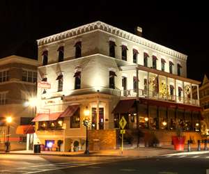 Exterior of the Cranford Hotel at night