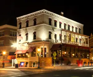 Exterior of the Cranford Hotel at night